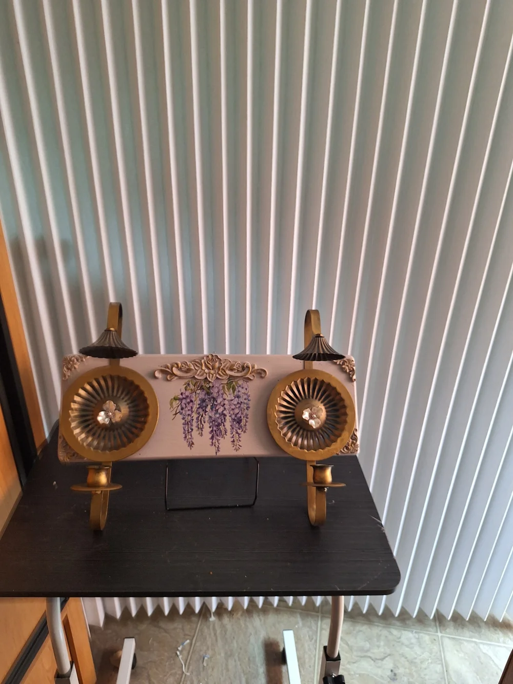 Gold Decorative Double Wall Candle Sconce with Floral Accent